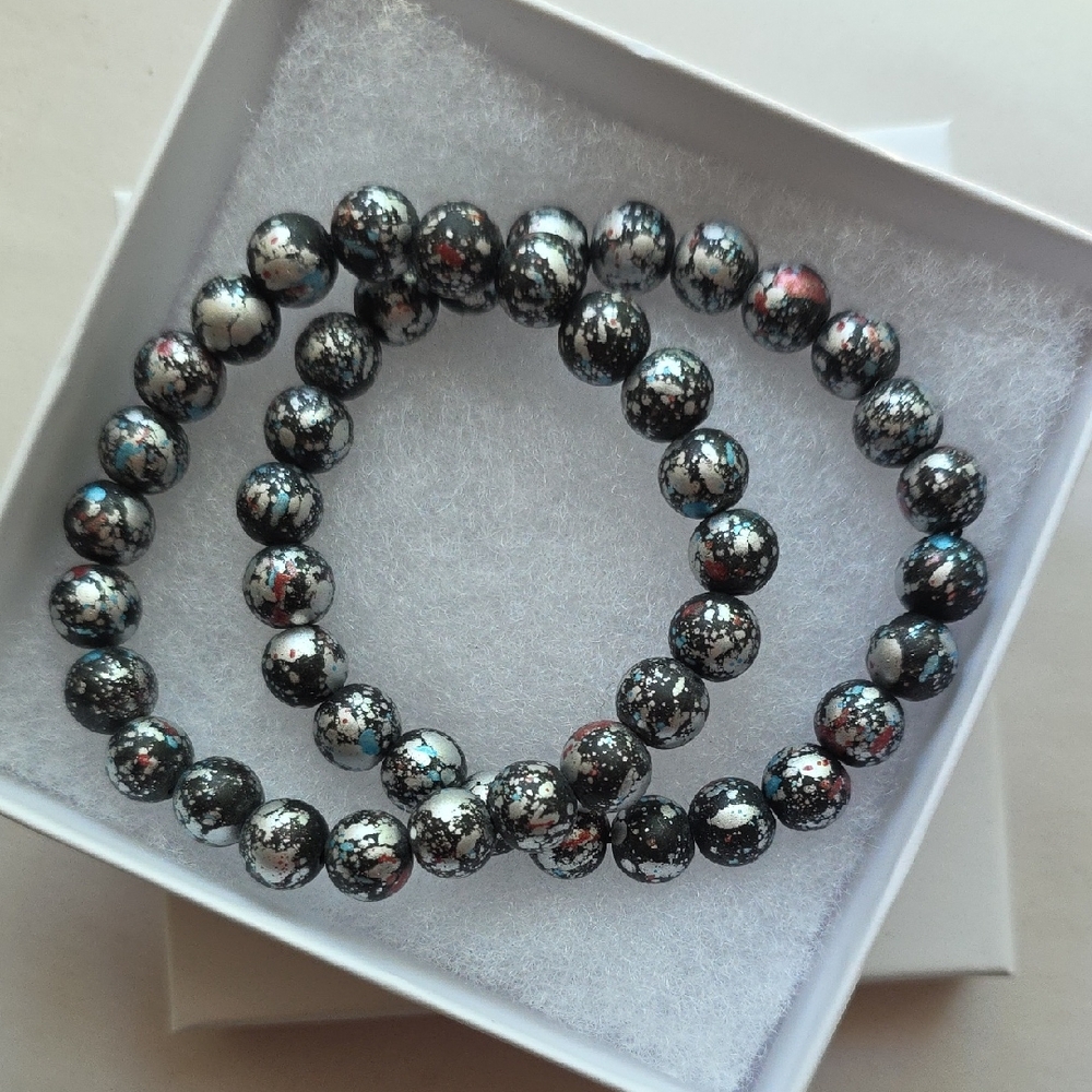 Handmade Paint Splatter Beaded Bracelet Set Of 2